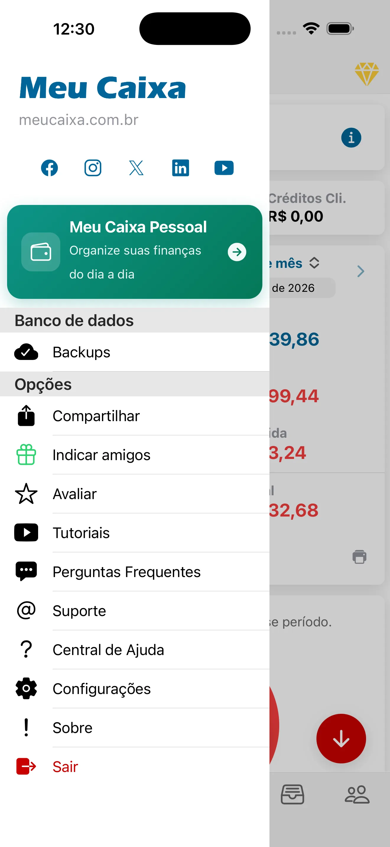 Lista de clientes no Meu Caixa