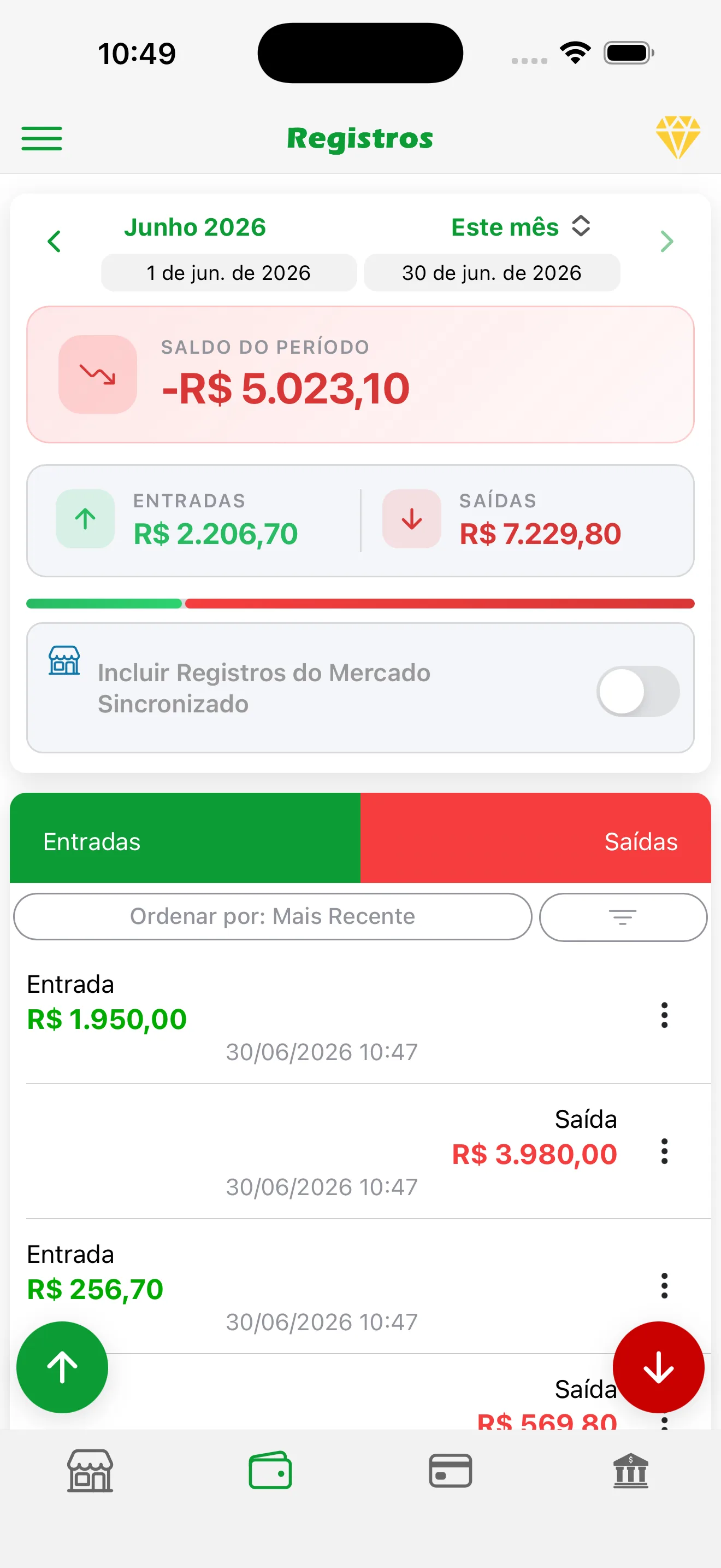 Registros no Meu Caixa Pessoal